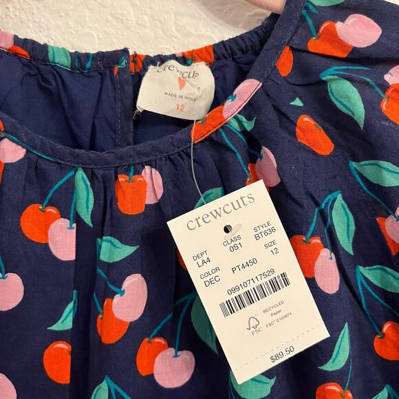 NWT Crewcuts Cherry Print Dress Girl’s 12 Navy Tiered Cotton Long Sleeve Cute - Picture 5 of 12